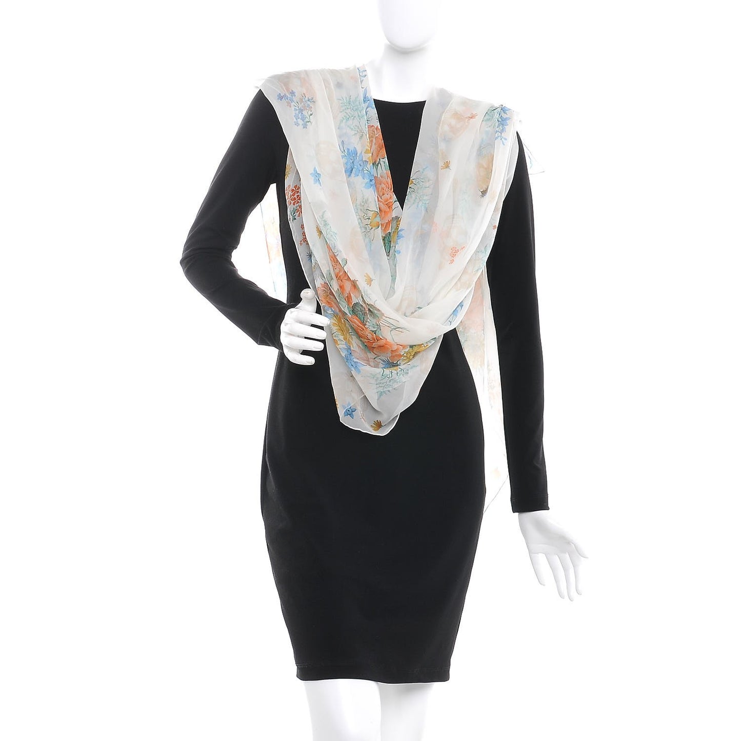 Silk Modal Midieval Flower Skull Scarf Ivory