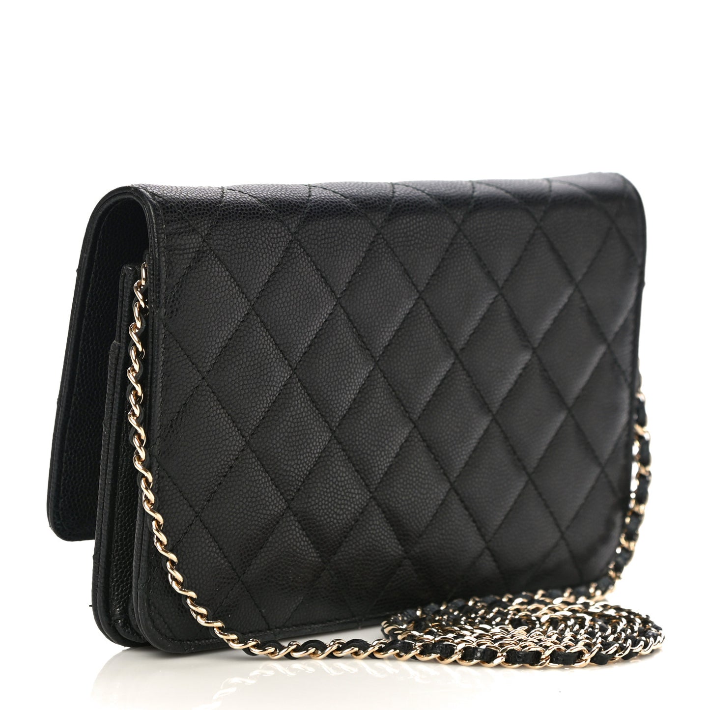 Caviar Quilted Golden Class Wallet On Chain WOC Black