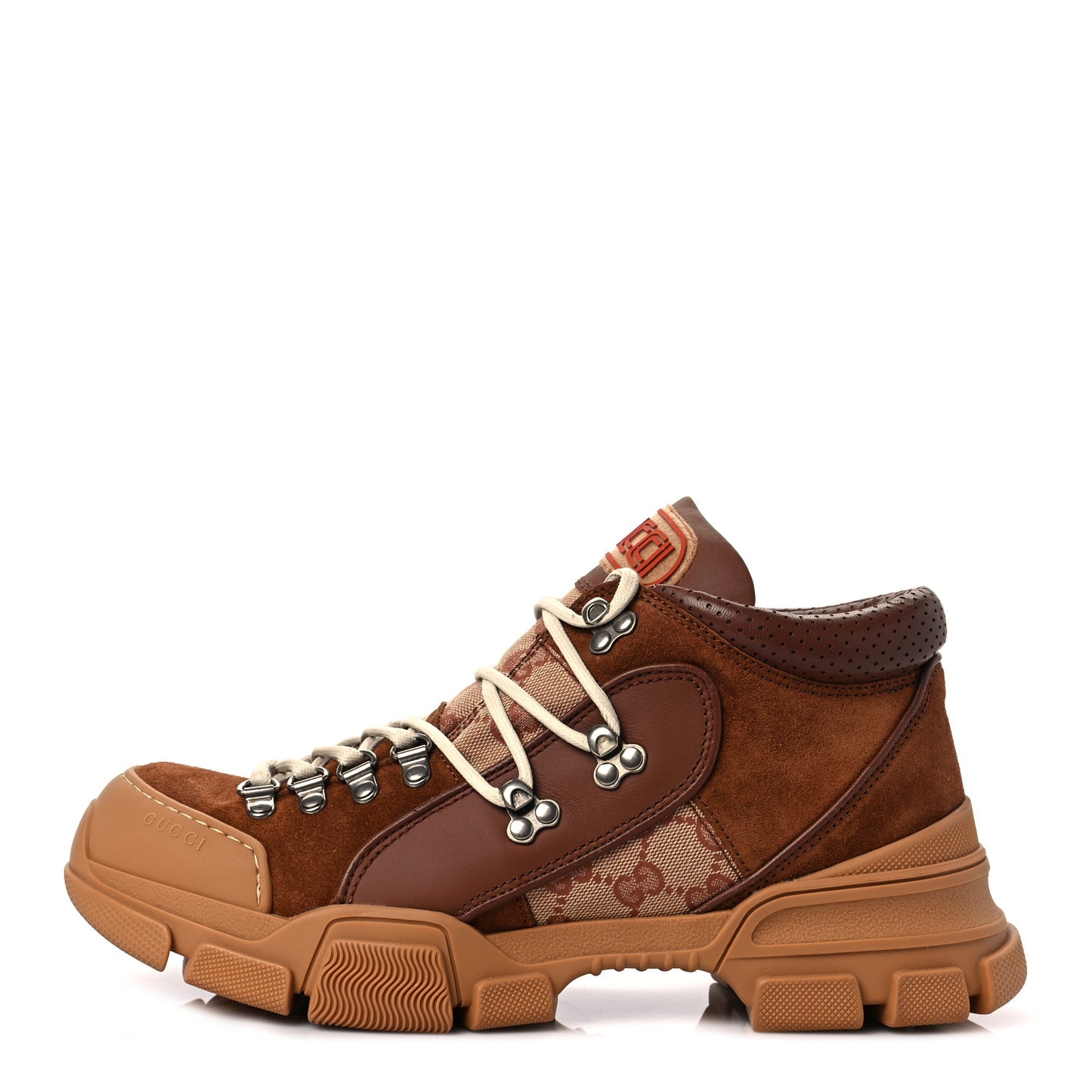 X SEGA Suede Calfskin GG Monogram Mens Flashtrek Sneakers 8.5 New Cuir Beige Ruggine