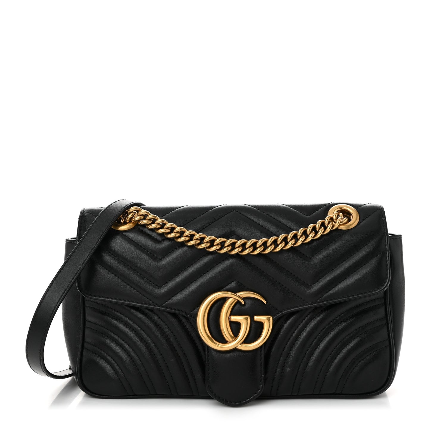 Calfskin Matelasse Small GG Marmont Shoulder Bag Black