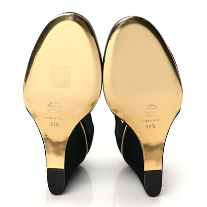 Chanel Velvet Lambskin Cap Toe Wedges 39.5 Black 5 of 8