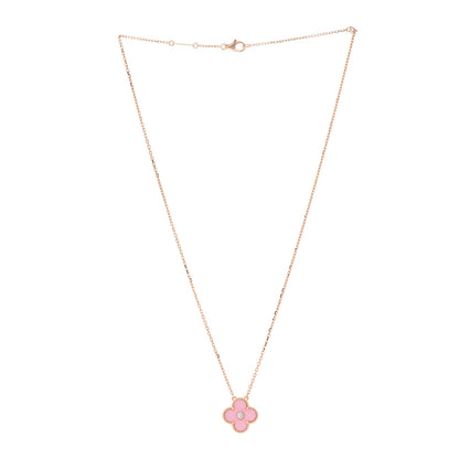 Van Cleef & Arpels 18K Rose Gold Diamond Pink Porcelain Vintage Alhambra Pendant Necklace 3 of 7