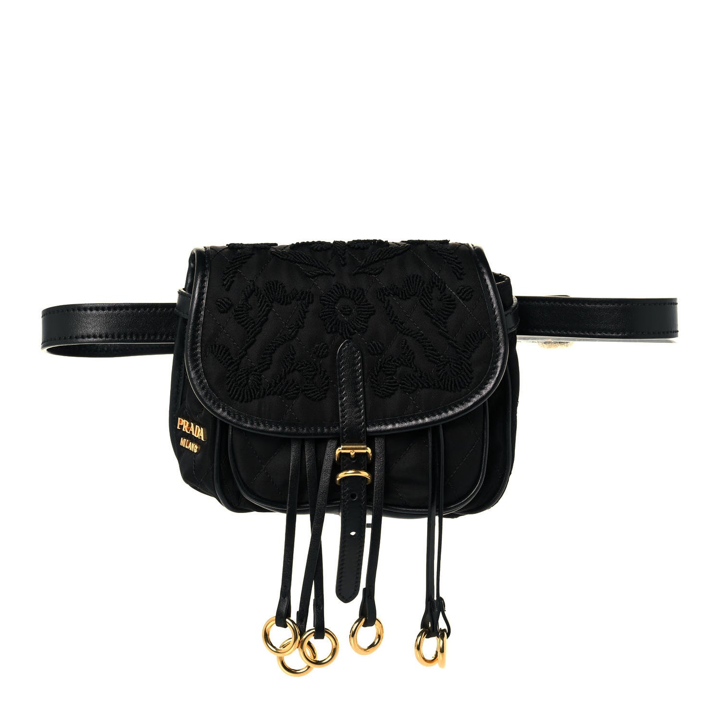 Nylon Embroided Corsaire Belt Bag Black