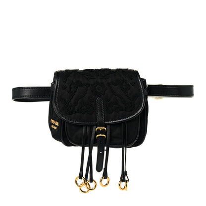 Prada Nylon Embroided Corsaire Belt Bag Black 1 of 11