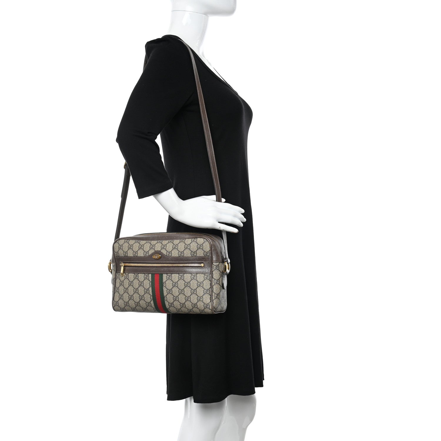 Gucci GG Supreme Monogram Web Small Ophidia Shoulder Bag Brown 2 of 10