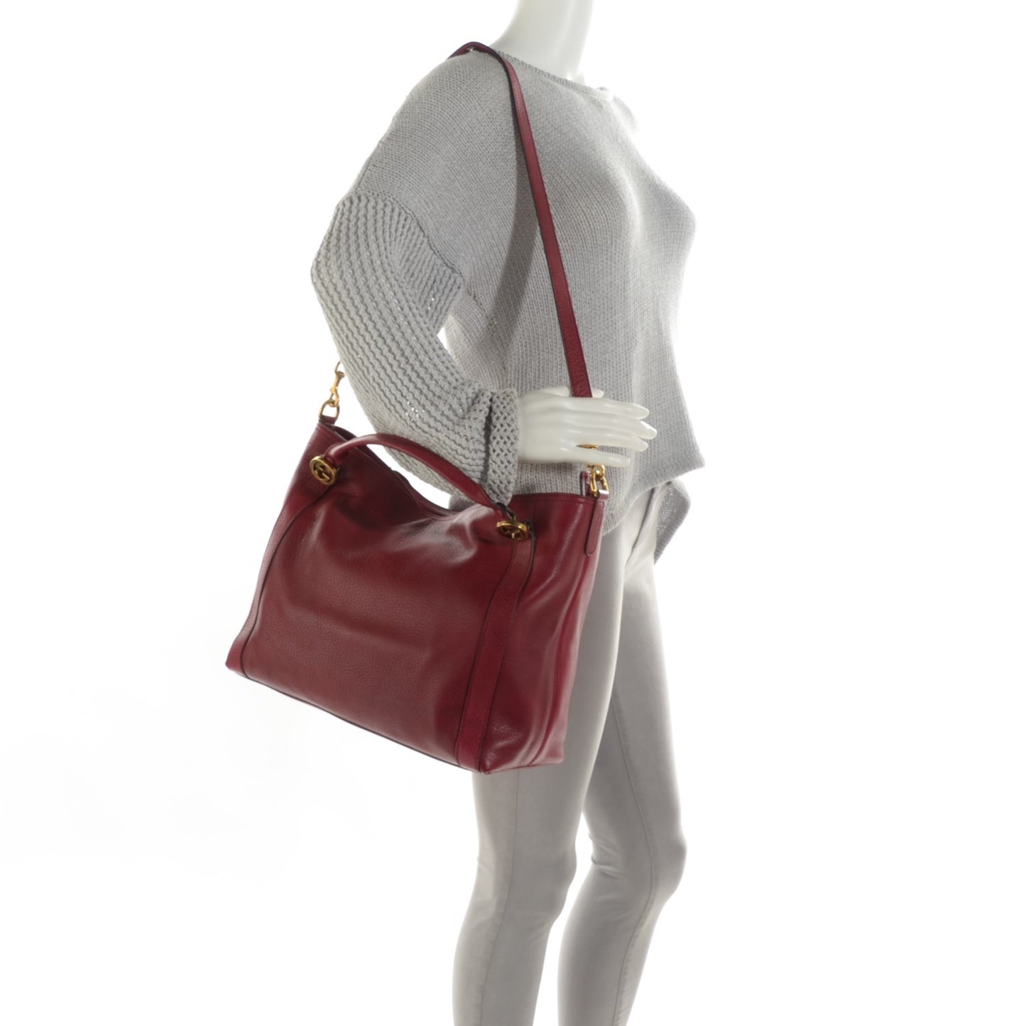 Pebbled Calfskin Medium Miss GG Top Handle Bag Dark Red