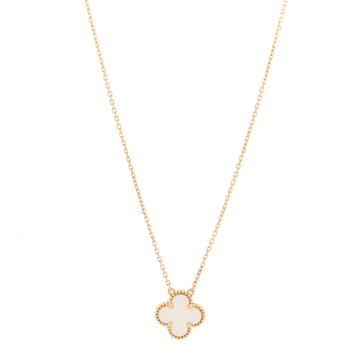 18K Yellow Gold Mother of Pearl Vintage Alhambra Pendant Necklace