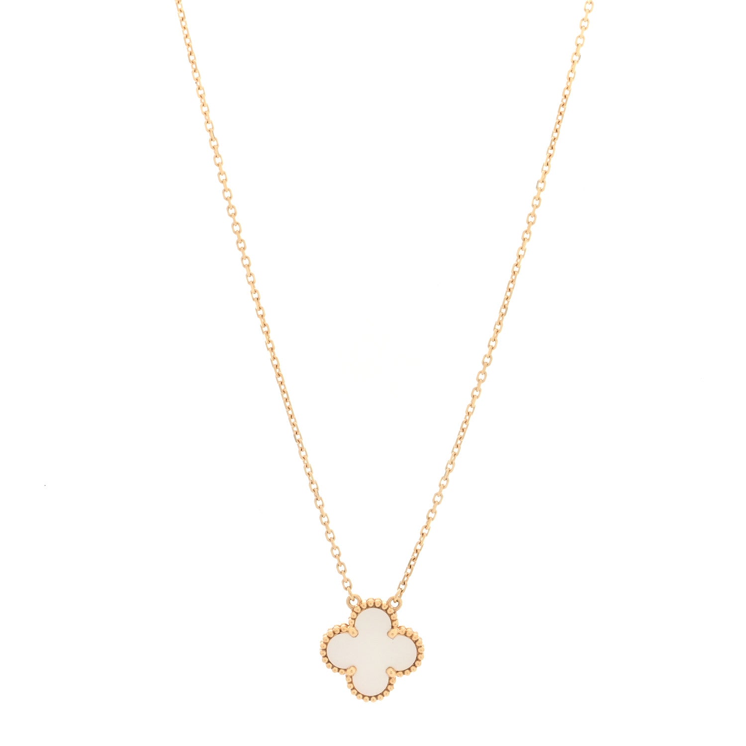 Van Cleef & Arpels 18K Yellow Gold Mother of Pearl Vintage Alhambra Pendant Necklace 1 of 5