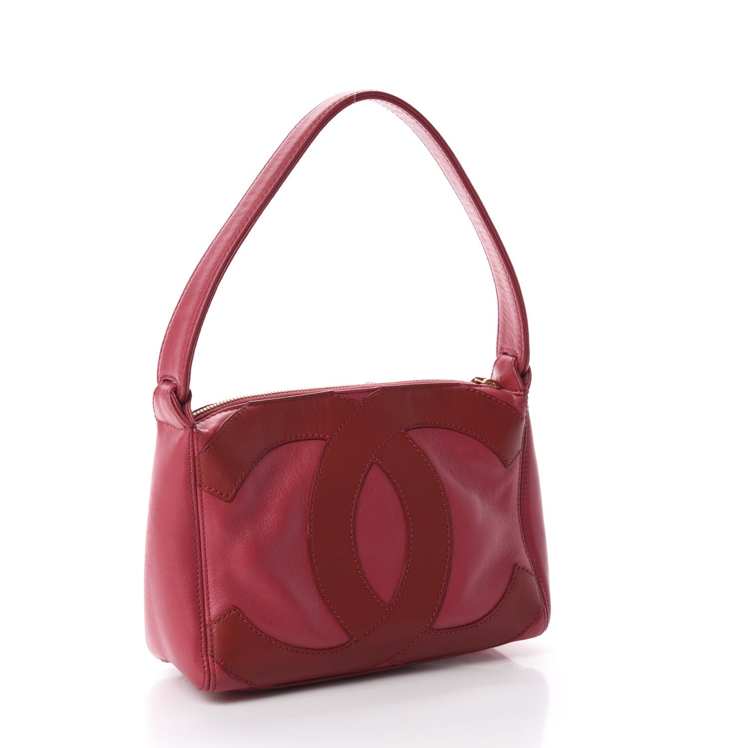 Chanel Lambskin CC Stitched Small Shoulder Bag Red Pink 3 of 12