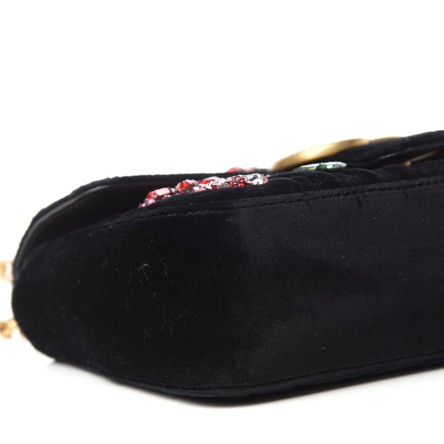 Velvet Matelasse Embroidered Mini GG Marmont Shoulder Bag Black
