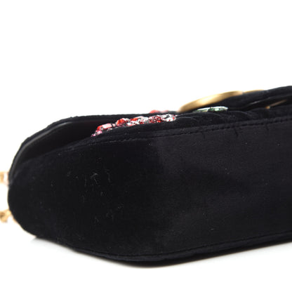 Gucci Velvet Matelasse Embroidered Mini GG Marmont Shoulder Bag Black 6 of 10