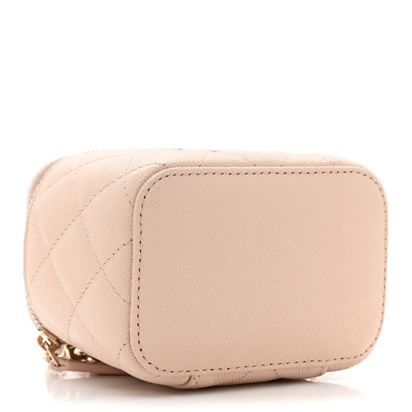 Caviar Quilted Mini Vanity Case With Chain Light Beige