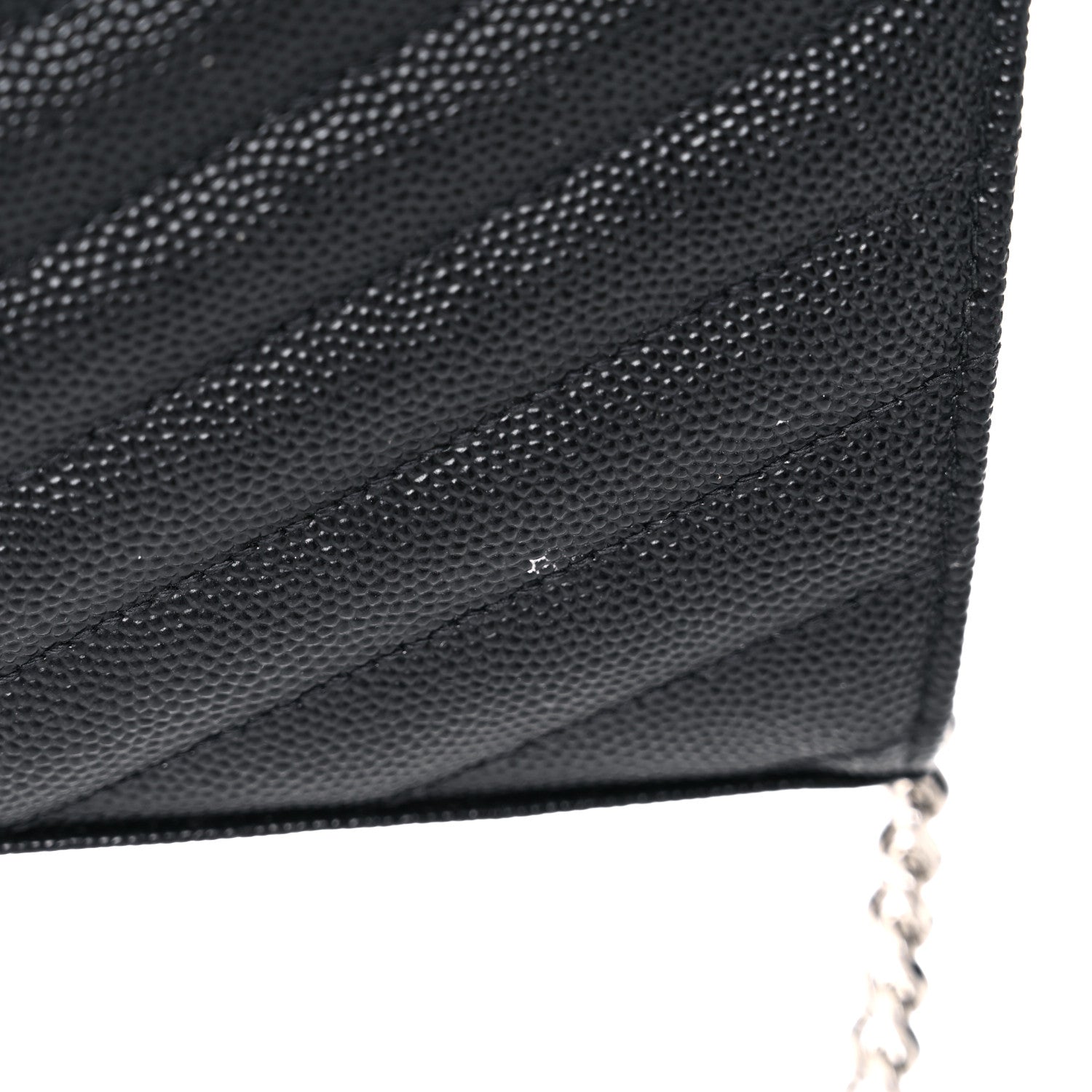 Saint Laurent Grain De Poudre Matelasse Chevron Monogram Chain Wallet Black 12 of 14