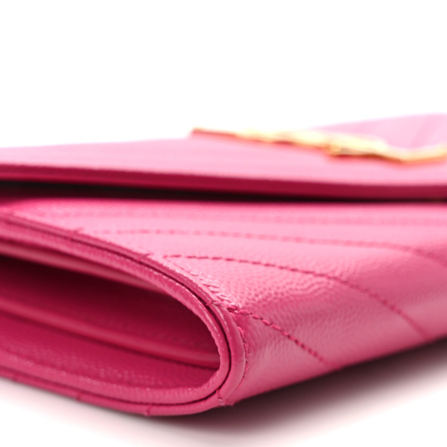 Saint Laurent Grain De Poudre Matelasse Chevron Monogram Flap Wallet Fuxia 7 of 8