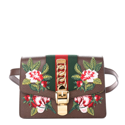 Gucci Calfskin Embroidered Sylvie Belt Bag 85 34 Brown 1 of 11