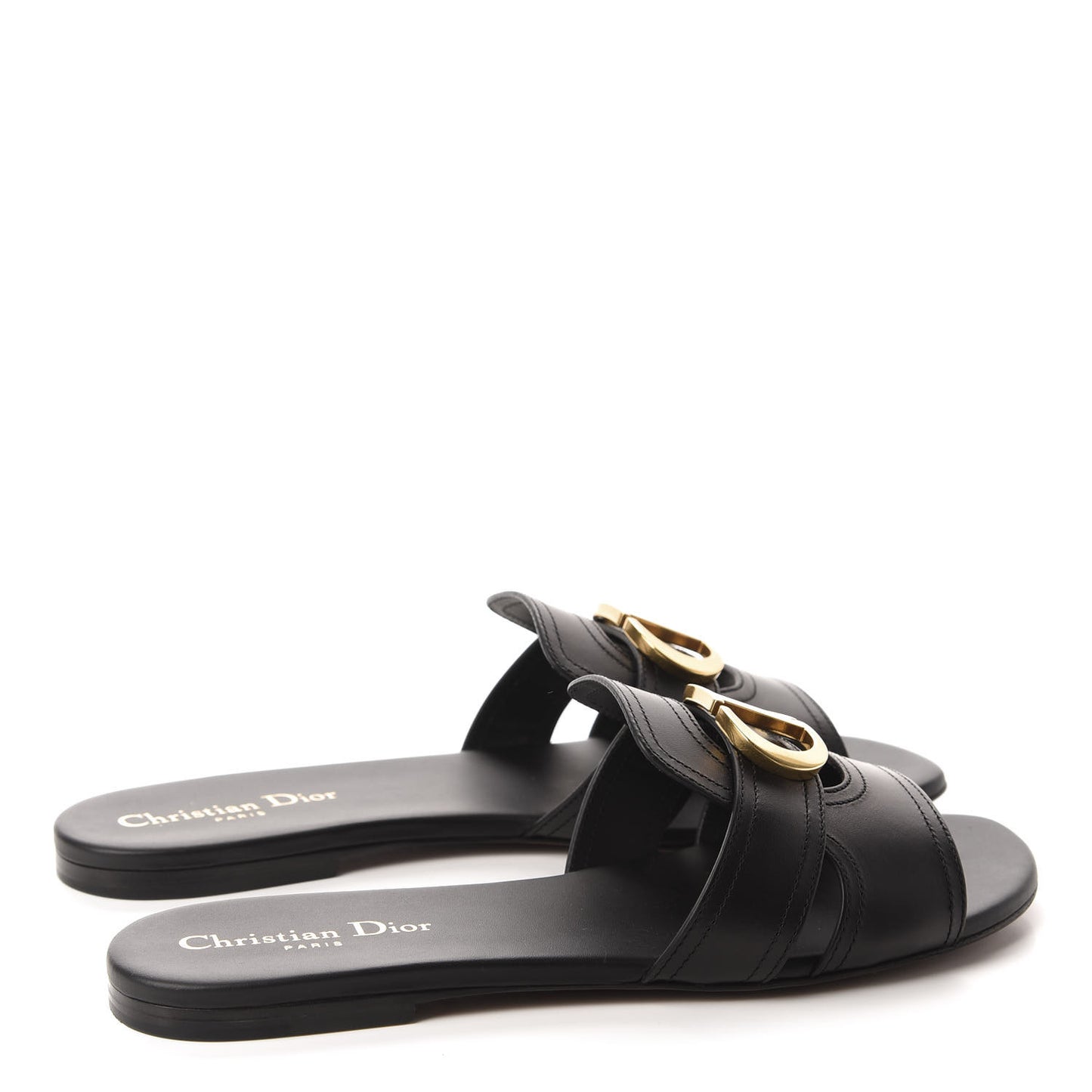 Calfskin 30 Montaigne Flat Slide Sandals 39 Black