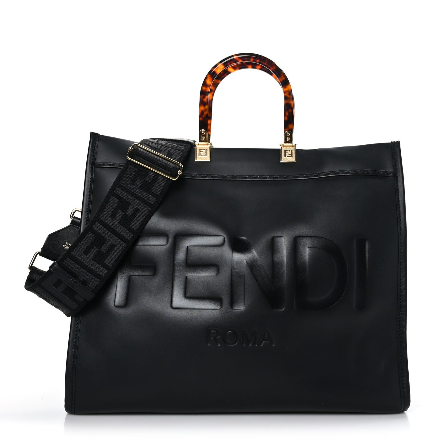 Vitello King Plexiglass Large Fendi Sunshine Shopper Tote Black