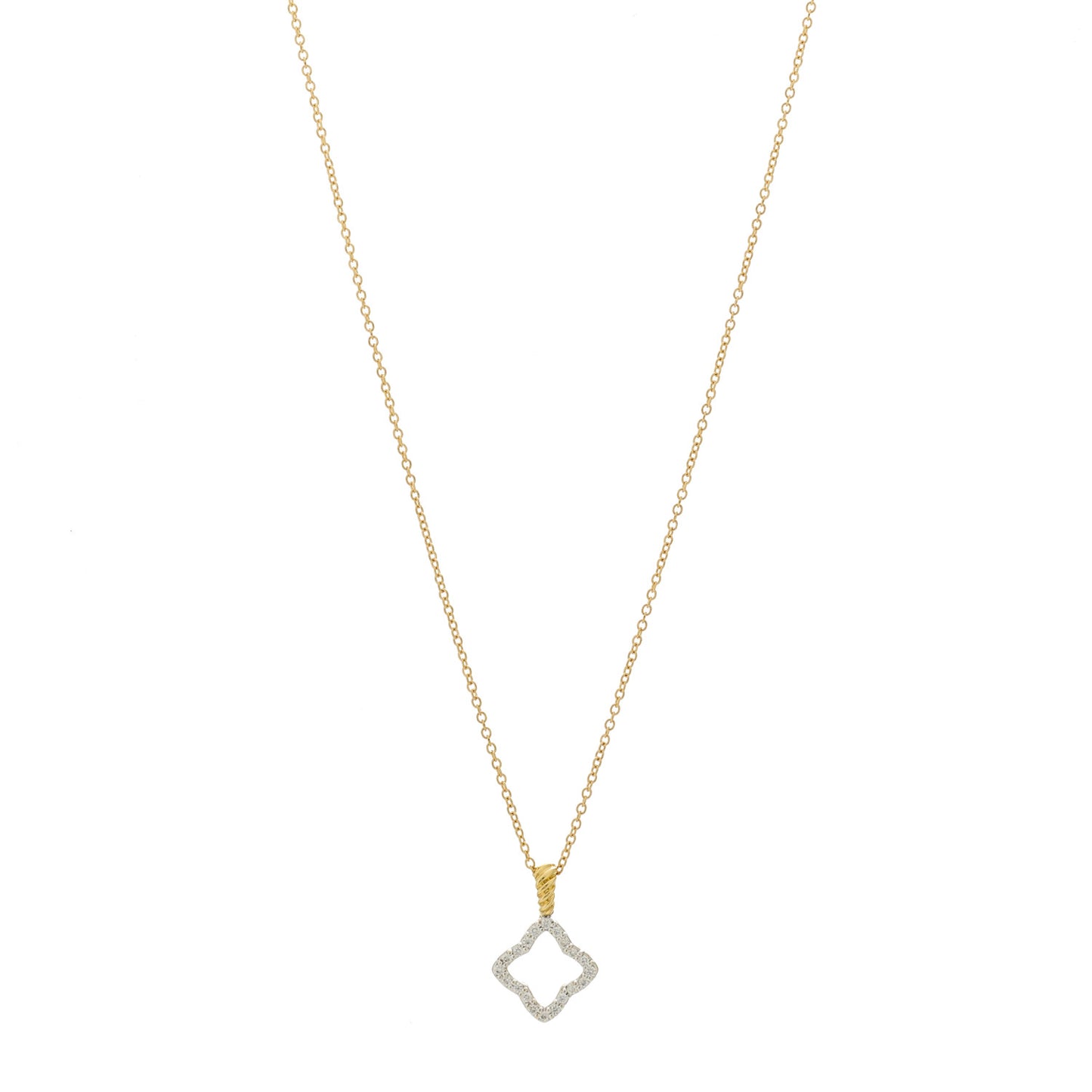 18K Yellow Gold Diamond Cable Collectibles Quatrefoil Pendant Necklace