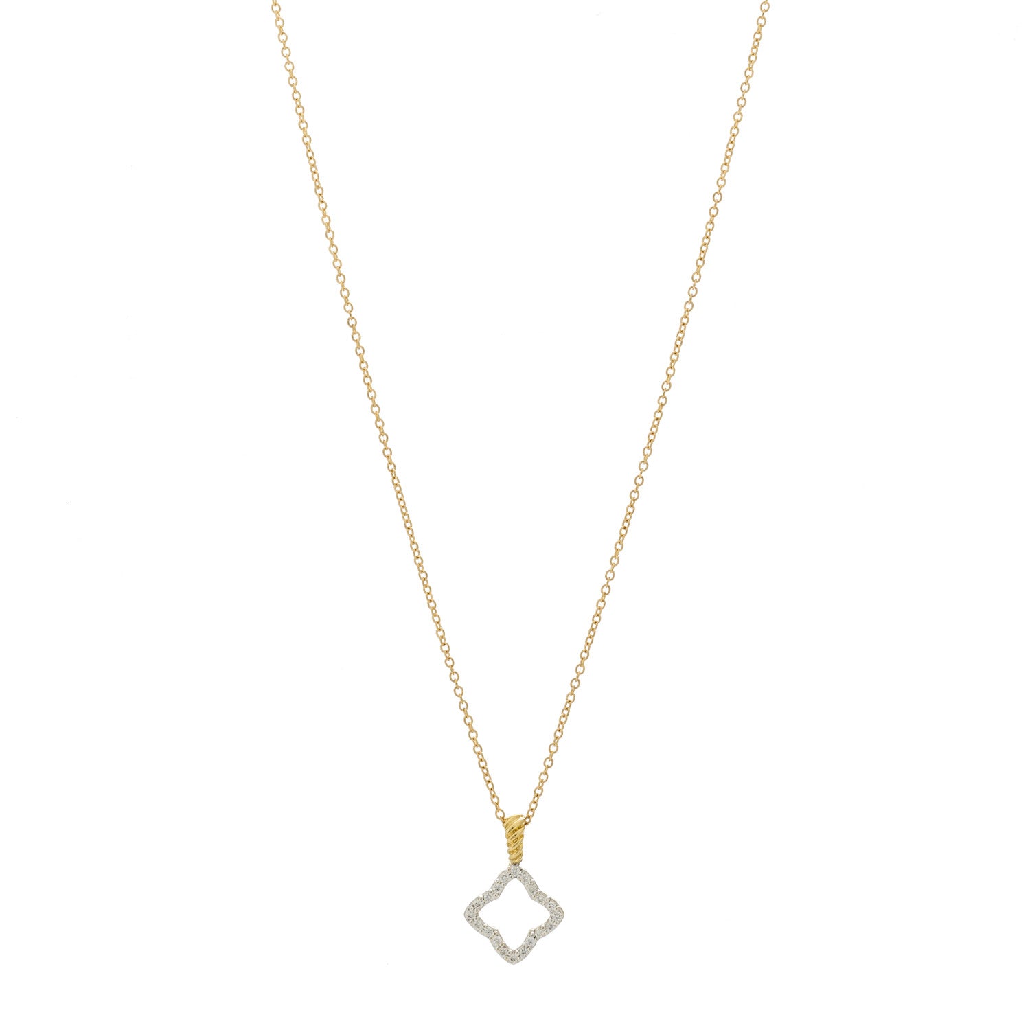 David Yurman 18K Yellow Gold Diamond Cable Collectibles Quatrefoil Pendant Necklace 1 of 5