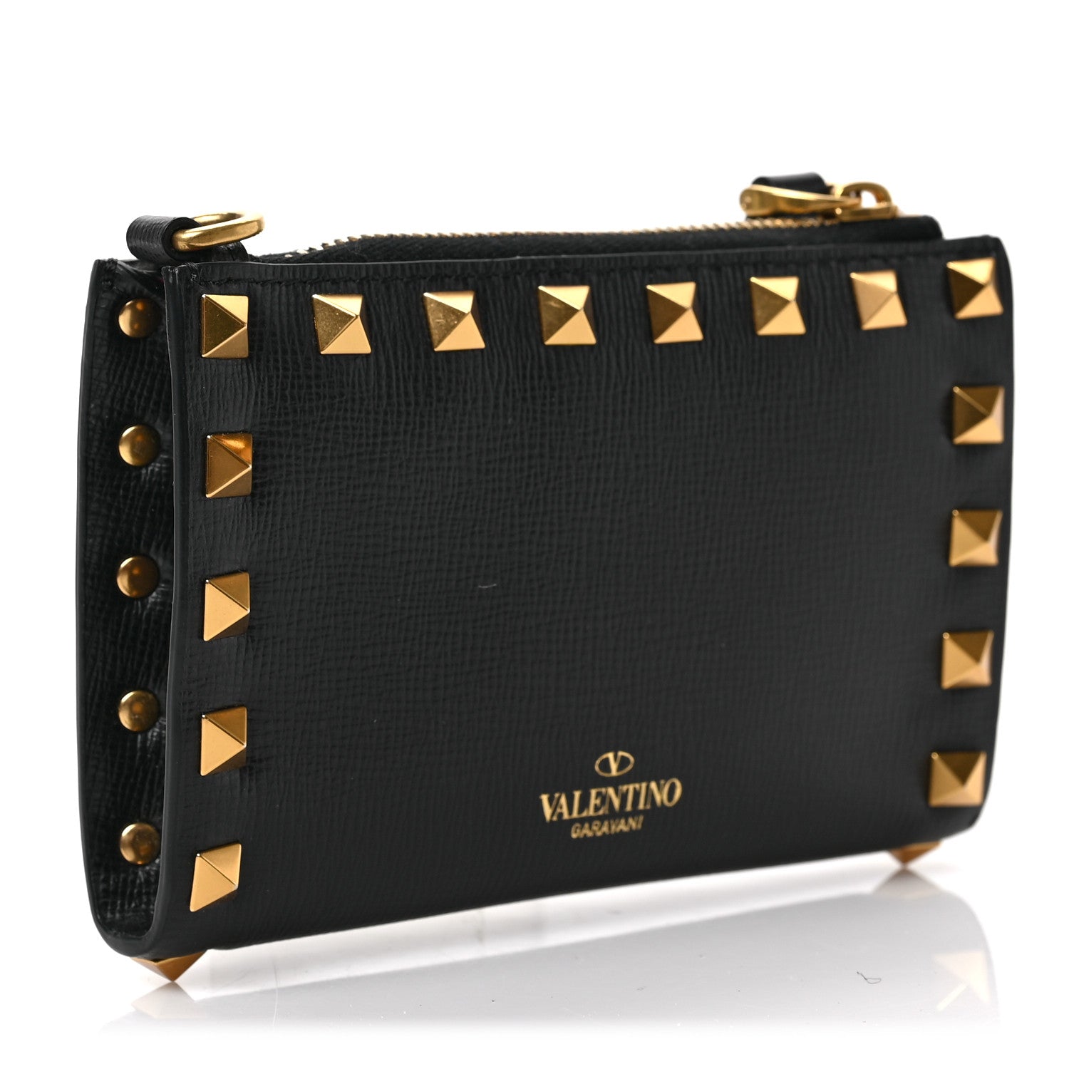 Valentino Garavani Grainy Calfskin Rockstud Allover Alcove Coin Case Card Holder Black 6 of 6