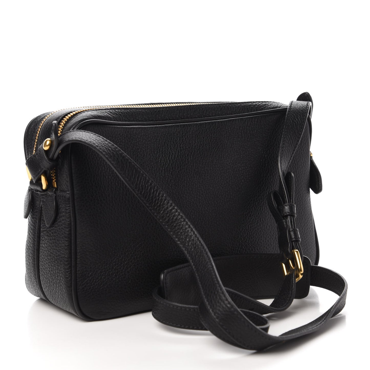 Vitello Daino Medium Double Zip Shoulder Bag Black