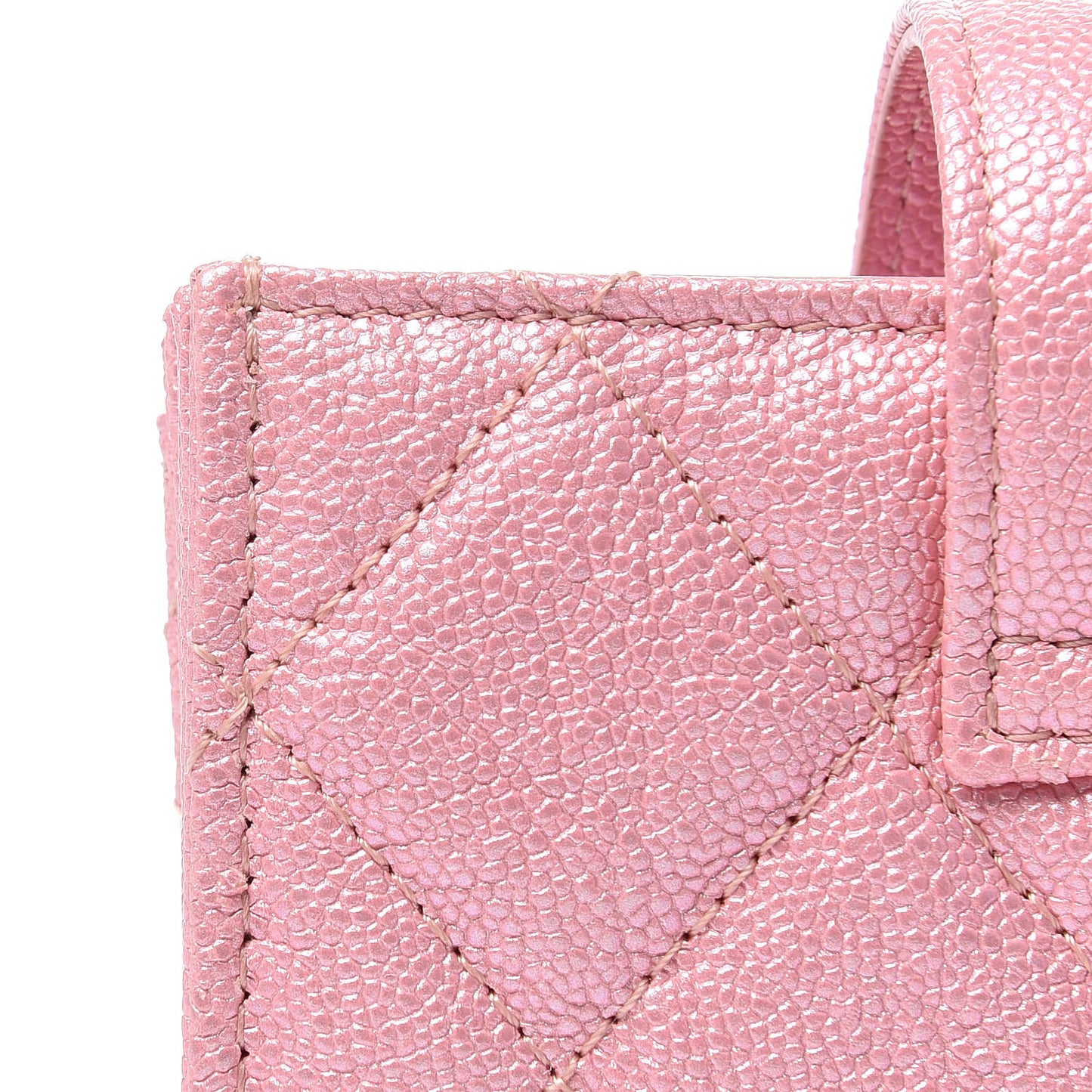 Iridescent Caviar Quilted Gusseted Card Holder Pink