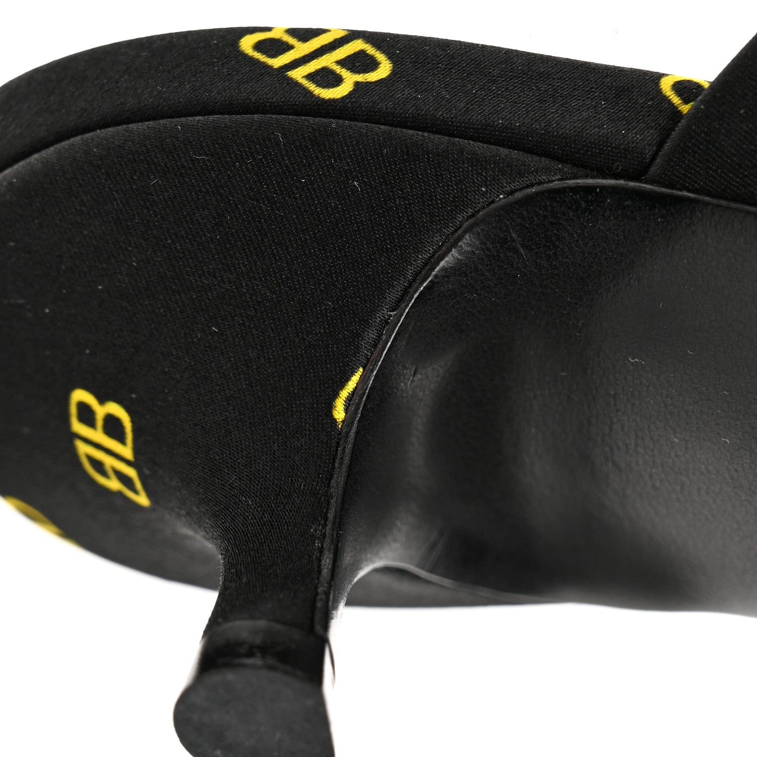 Balenciaga Crepe Satin BB Printed Pointy Toe Knife Flat 40mm Mules 36 Black Yellow Fluo 13 of 17