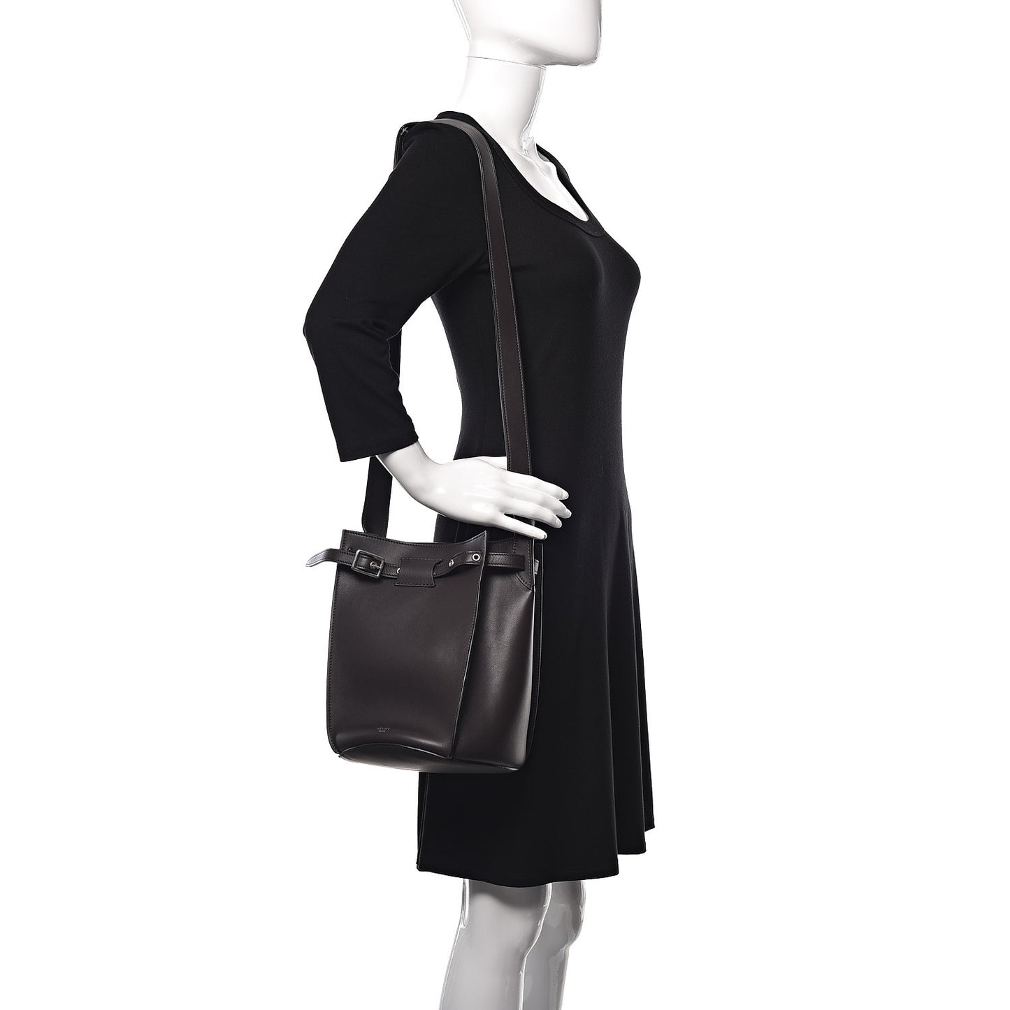 Smooth Calfskin Long Strap Big Bucket Bag Liquorice