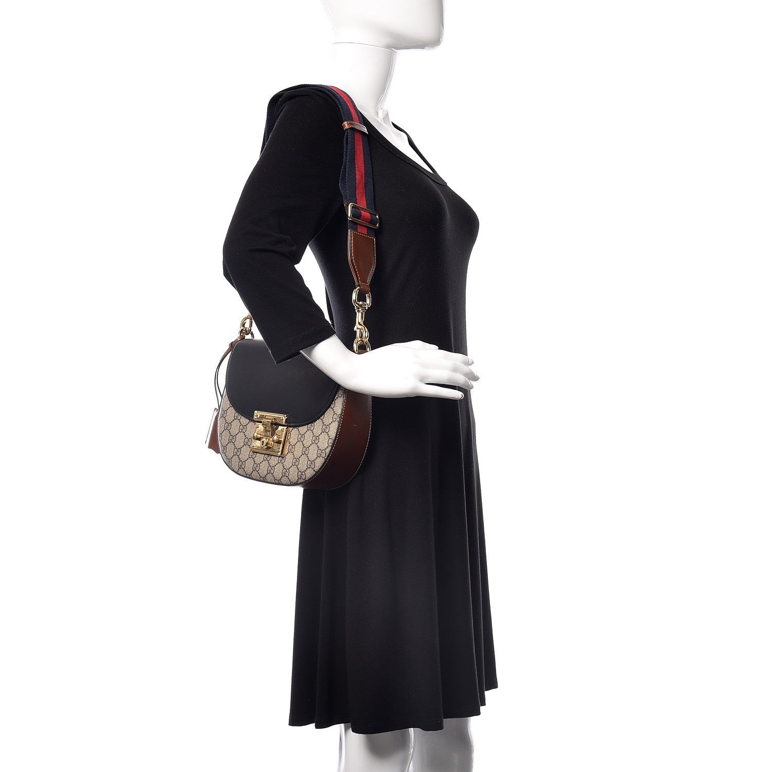 Gucci GG Supreme Monogram Web Medium Padlock Messenger Shoulder Bag Black 2 of 11