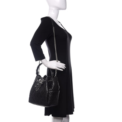 Chanel Grained Calfskin Quilted Medium CC Chain Bucket Drawstring Bag Black 2 of 13