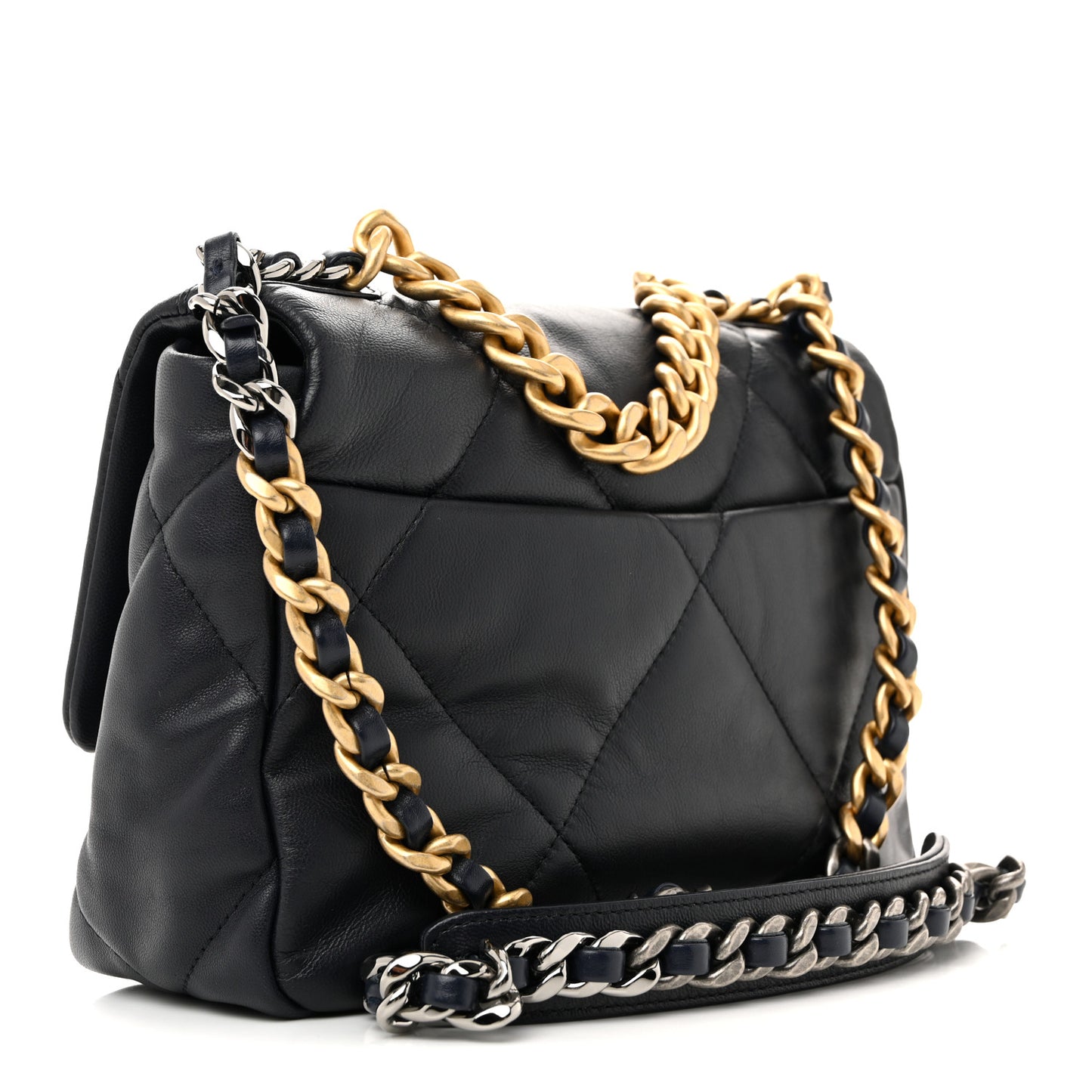 Goatskin Quilted Medium Chanel 19 Flap Navy Blue