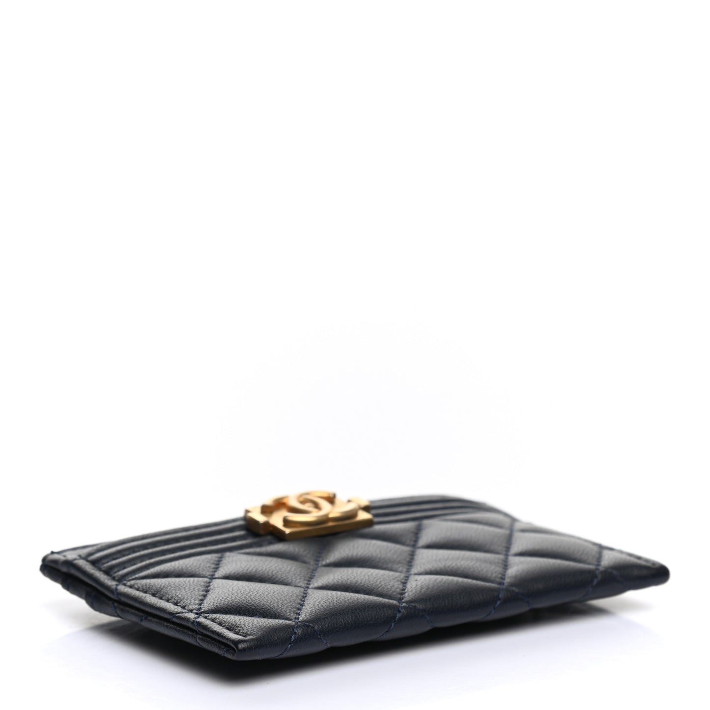 Lambskin Quilted Boy Card Holder Navy