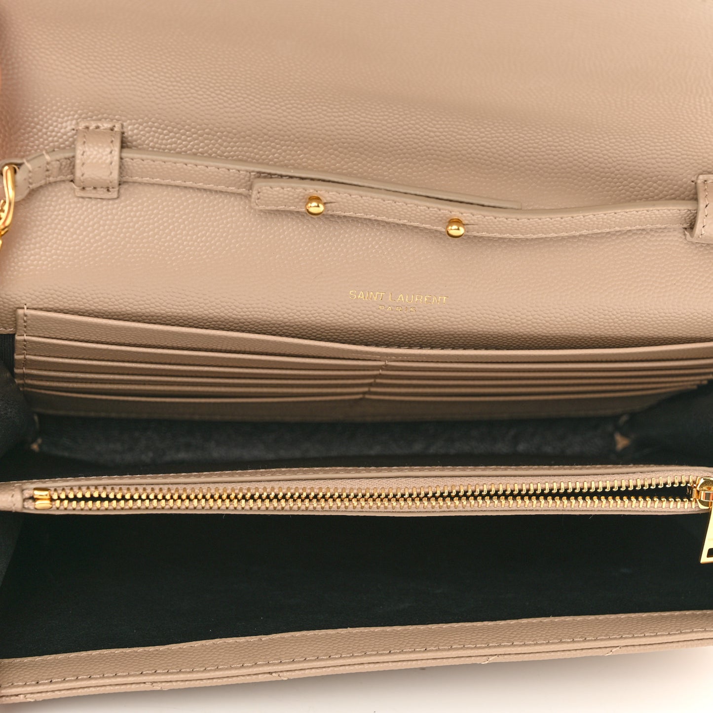 Grain De Poudre Matelasse Chevron Monogram Chain Wallet Dark Beige