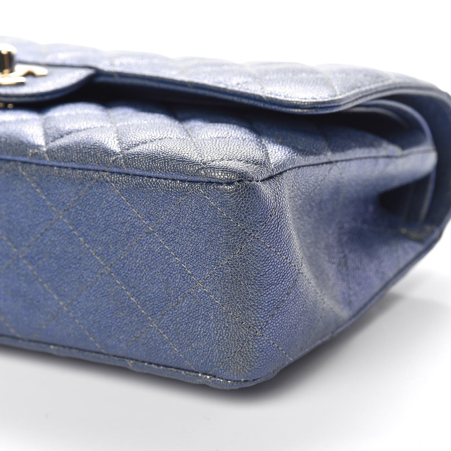 Iridescent Caviar Quilted Medium Double Flap Dark Blue