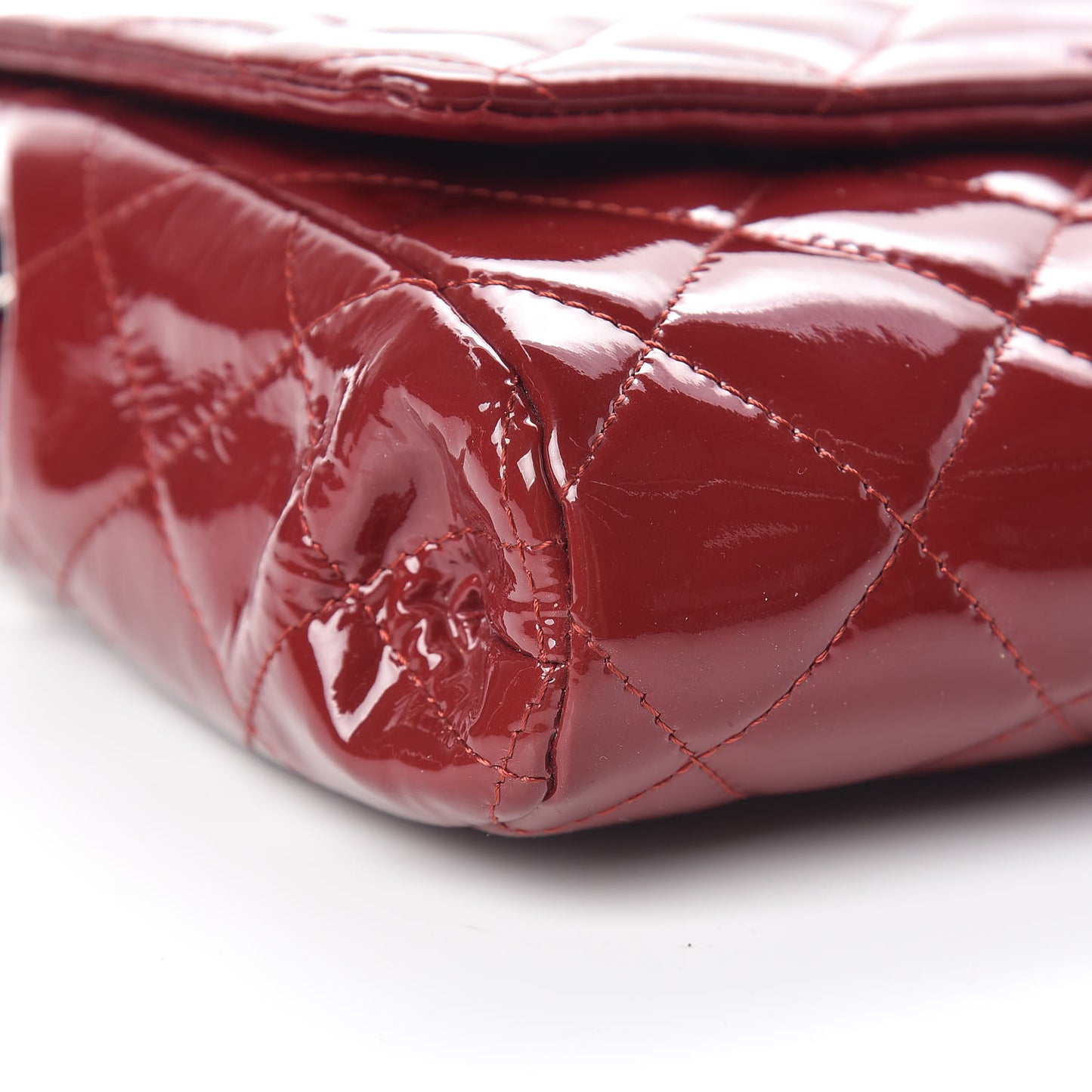 Patent Quilted Clutch With Chain Flap Red