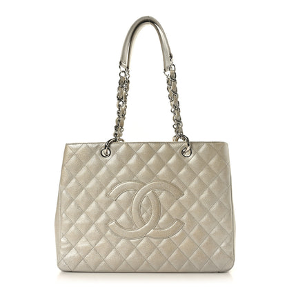 Chanel Metallic Caviar Quilted Grand Shopping Tote GST Pearl 1 of 9