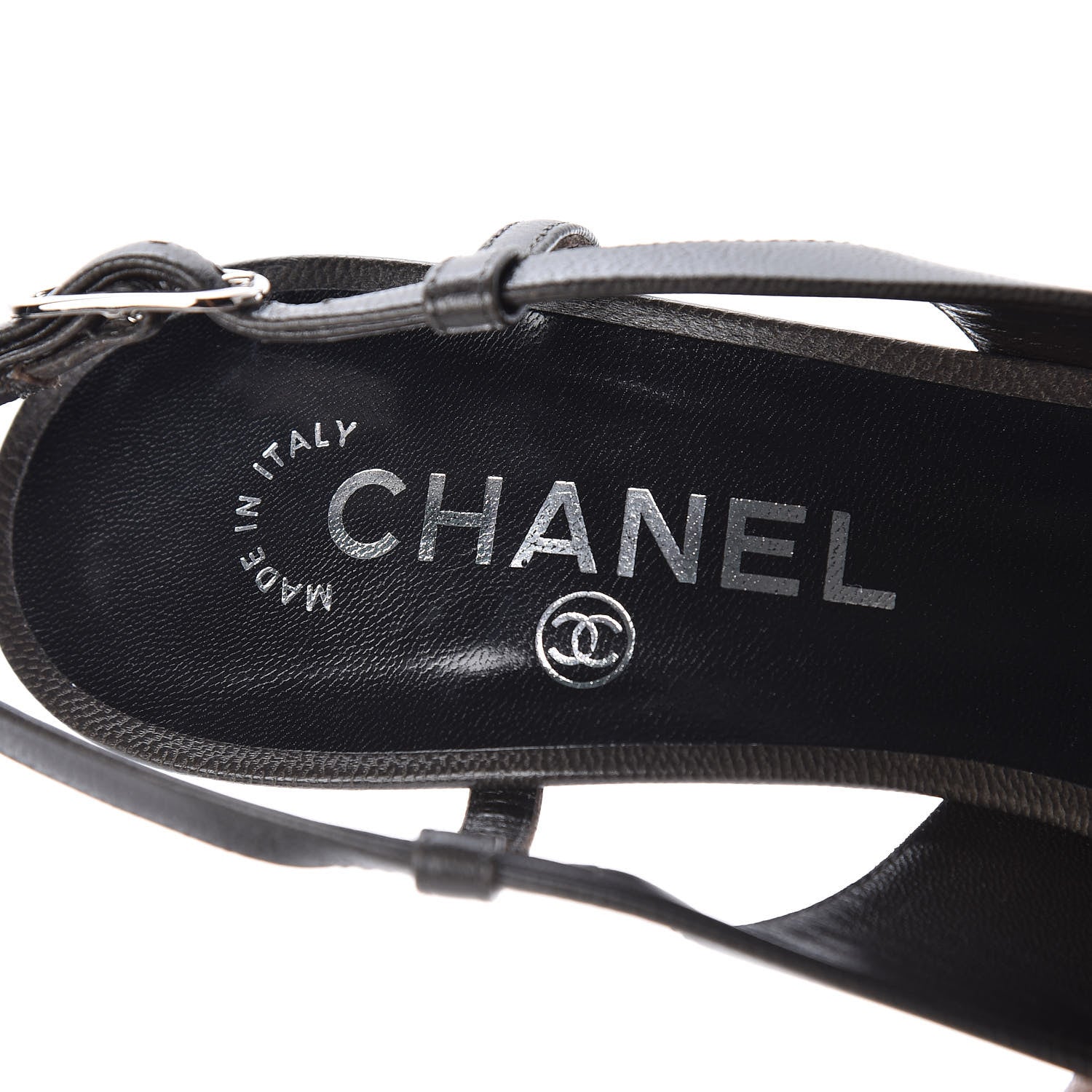 Chanel Lambskin Cap Toe CC Slingback Heels 38.5 Grey Black 9 of 13