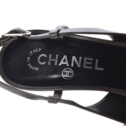 Chanel Lambskin Cap Toe CC Slingback Heels 38.5 Grey Black 9 of 13