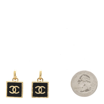 Chanel Metal Enamel CC Square Drop Earrings Gold Black 2 of 4