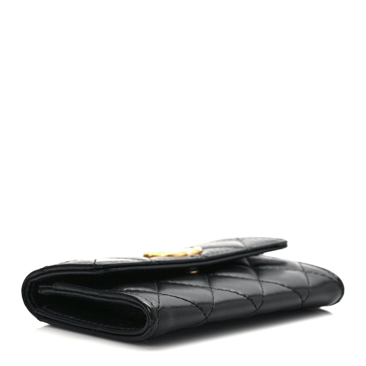 Lambskin Quilted Flap Card Holder Wallet Black