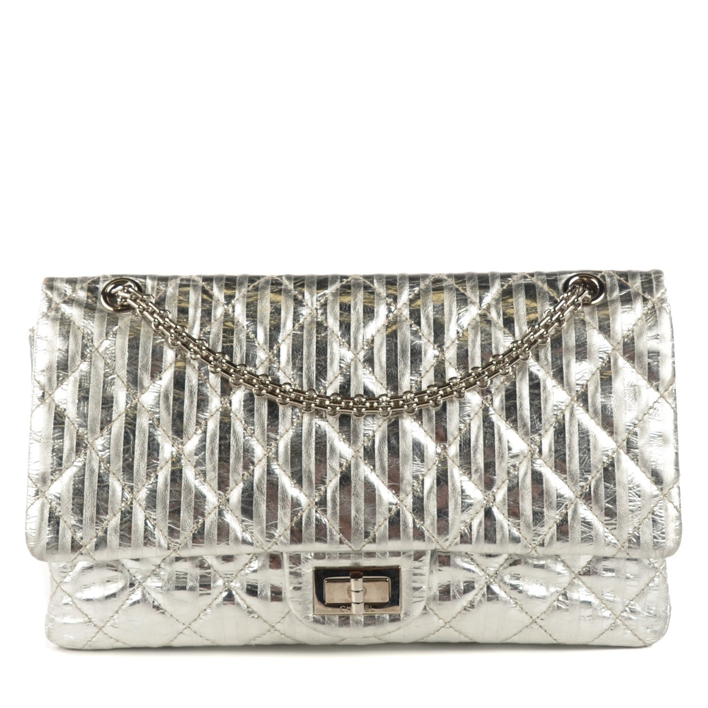 Metallic Calfskin Striped 2.55 Reissue 227 Silver