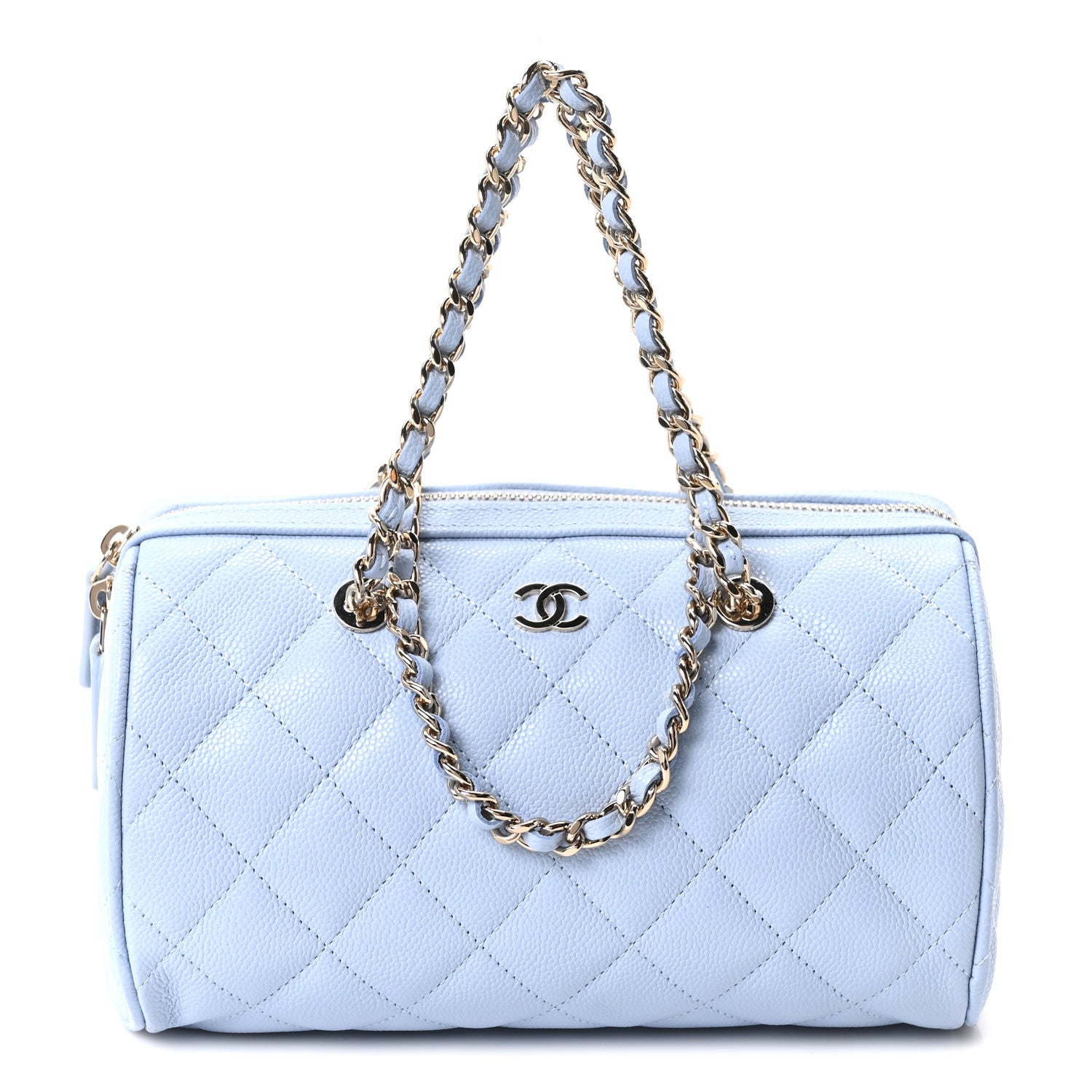 Chanel Caviar Quilted Barrel Clutch With Chain Light Blue 1 of 10