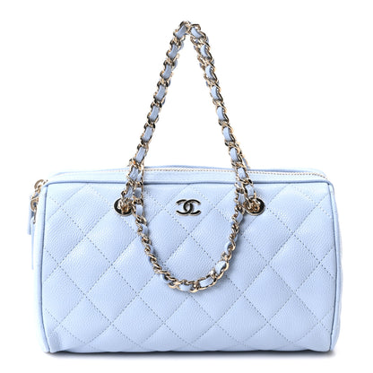Chanel Caviar Quilted Barrel Clutch With Chain Light Blue 1 of 10