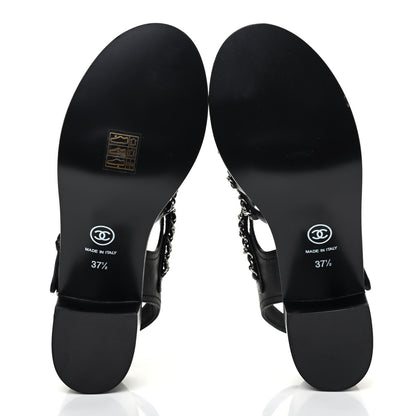 Chanel Calfskin Chain Sandals 37.5 Black 5 of 14