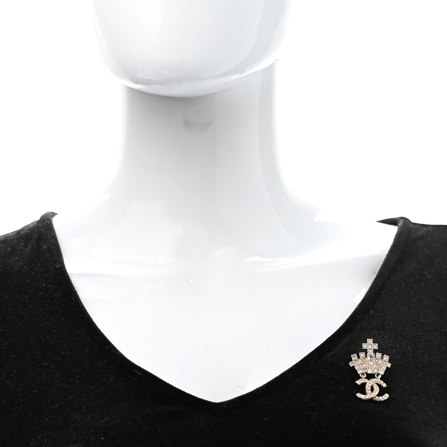 Pearl Crystal CC Crown Brooch Gold