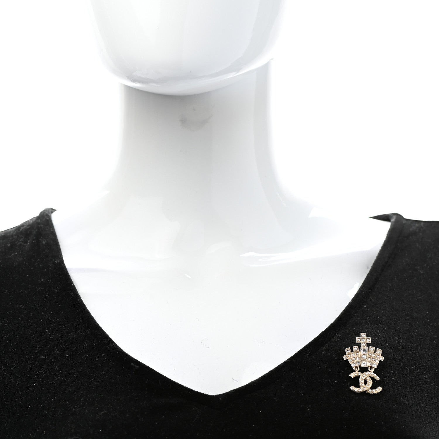 Chanel Pearl Crystal CC Crown Brooch Gold 2 of 5