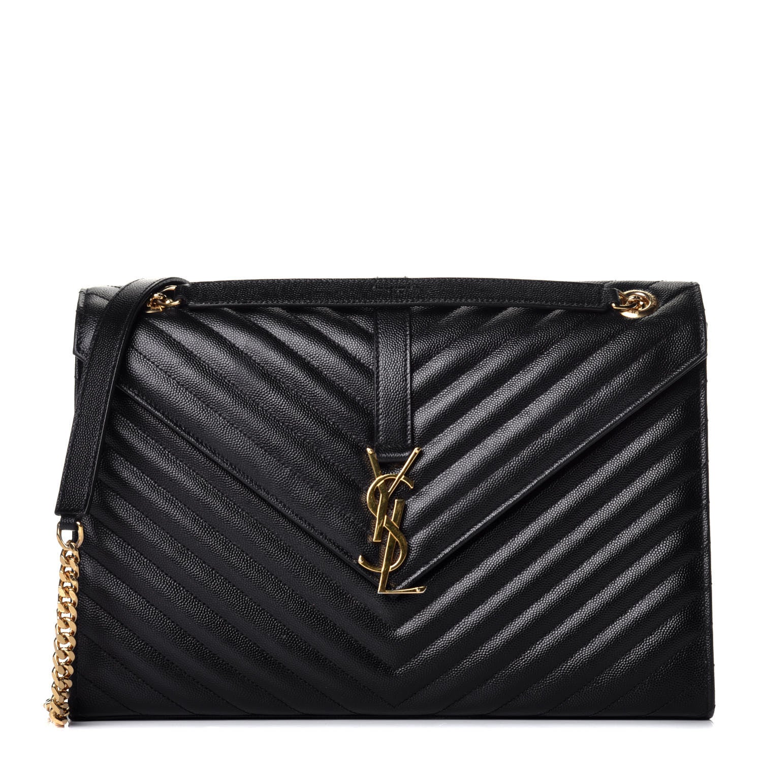 Saint Laurent Grain De Poudre Matelasse Chevron Large Monogram Satchel Black 1 of 9