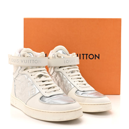 Louis Vuitton Metallic Calfskin Embossed Monogram Boombox Sneakers 37.5 White Silver 11 of 11