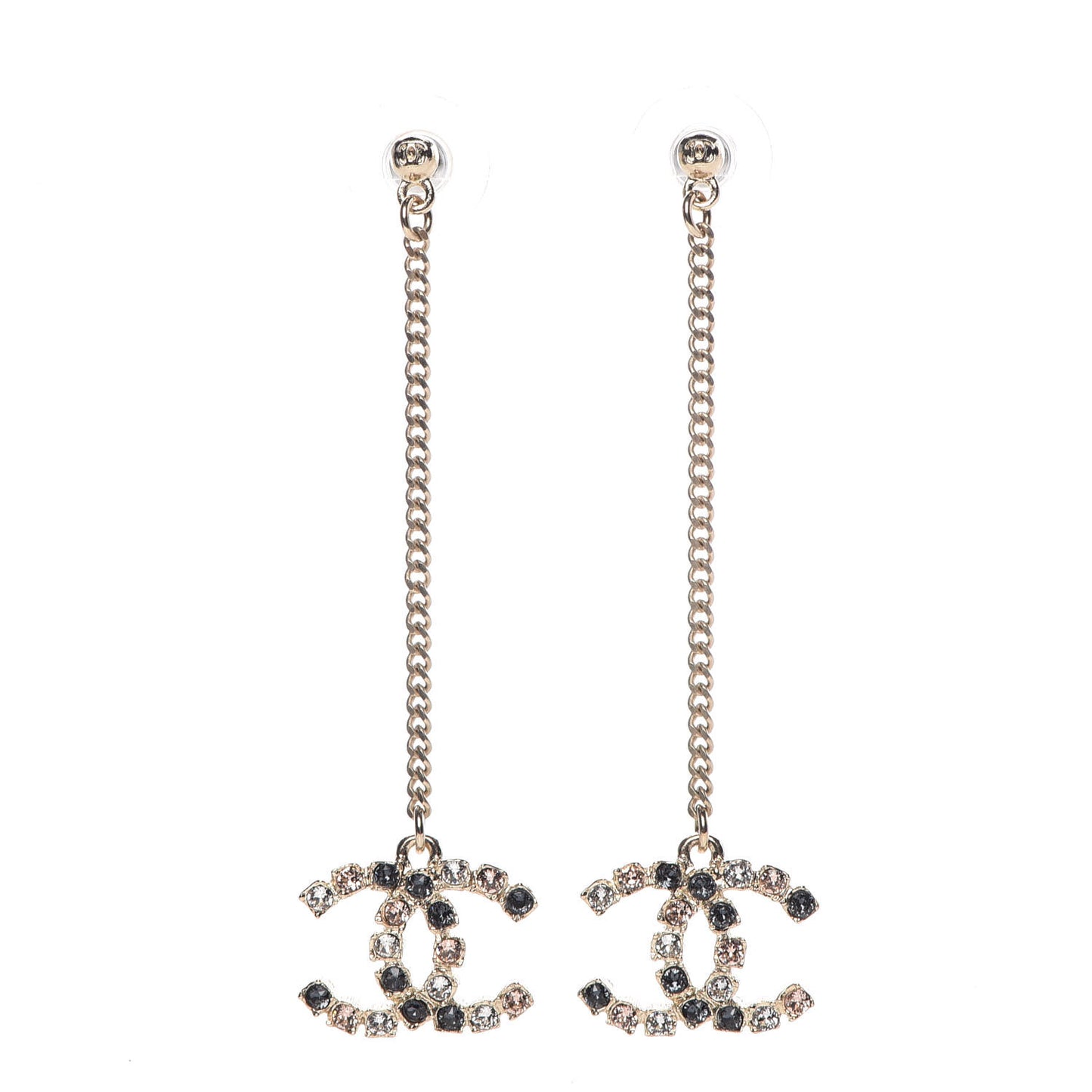 Crystal CC Drop Earrings Pink Grey Gold
