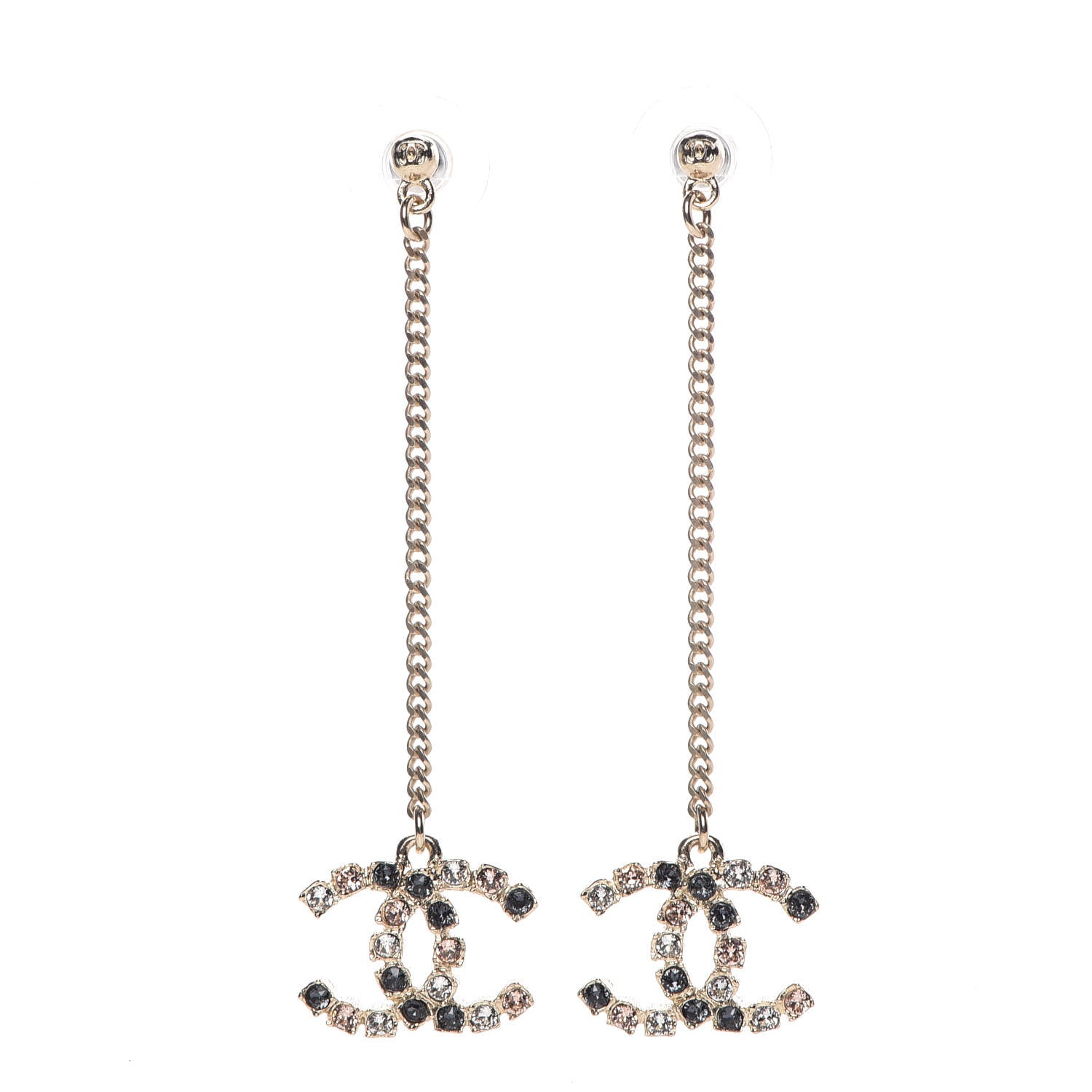 Chanel Crystal CC Drop Earrings Pink Grey Gold 1 of 4